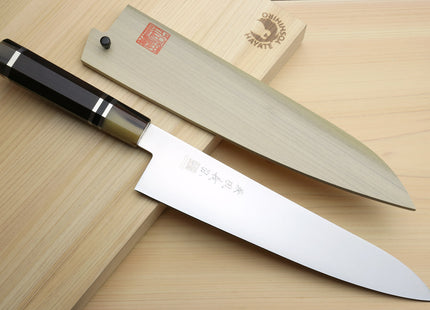 Yoshihiro AUS10 Ice Hardened Stainless Steel Gyuto Japanese Chef Knife Octagonal Ebony wood Handle with Triple ring 9.5"(240mm)