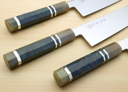 Yoshihiro AUS10 Ice Hardened Stainless Steel Kiritsuke Japanese Chef Knife with Ocean Blue Handle
