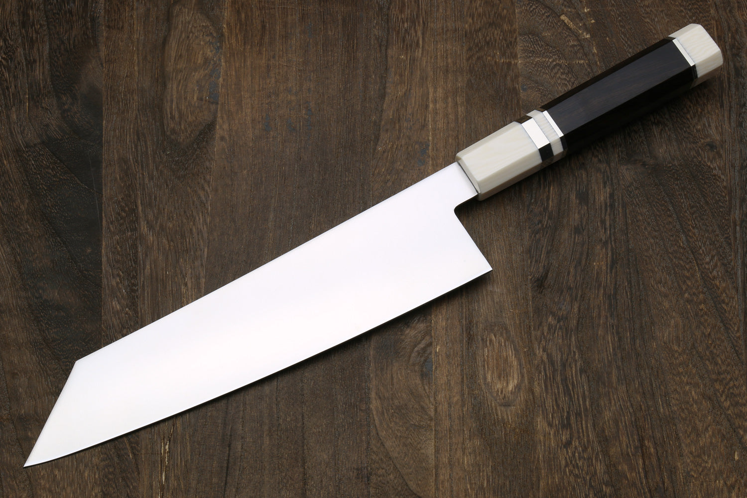 Yoshihiro AUS10 Ice Hardened Stainless Steel Kiritsuke Japanese Chef Knife Ebony Wood Handle with Alternative Ivory Bolster