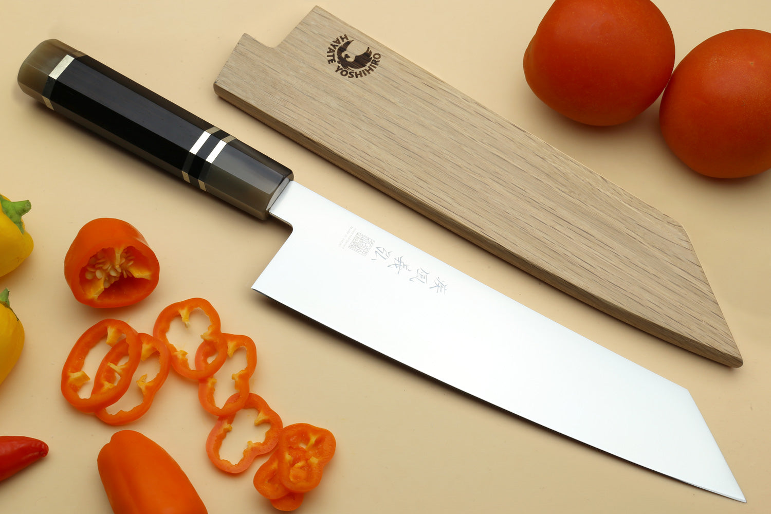 Yoshihiro AUS10 Ice Hardened Stainless Steel Kiritsuke Japanese Chef Knife Triple Ring Ebony Handle