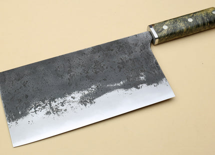 Yoshihiro Nashiji High Carbon White Steel #2 Chinese-Style Cleaver Vegetable Knife with Stabilized Maple Burl Handle (Mazaki Special Edition: TYPE D)