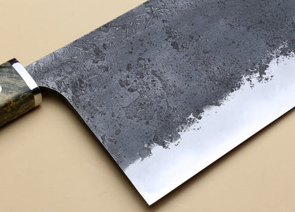 Yoshihiro Nashiji High Carbon White Steel #2 Chinese-Style Cleaver Vegetable Knife with Stabilized Maple Burl Handle (Mazaki Special Edition: TYPE D)