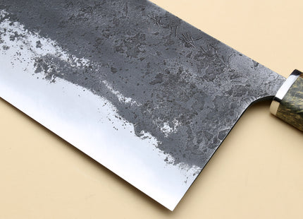 Yoshihiro Nashiji High Carbon White Steel #2 Chinese-Style Cleaver Vegetable Knife with Stabilized Maple Burl Handle (Mazaki Special Edition: TYPE D)