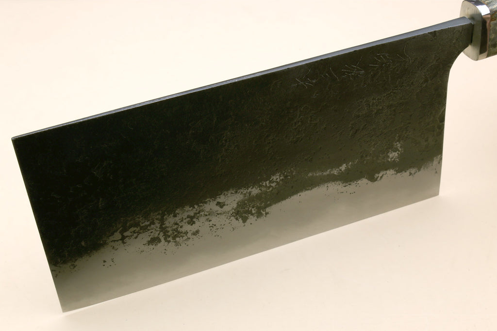 Yoshihiro Nashiji High Carbon White Steel #2 Chinese-Style Cleaver Vegetable Knife with Stabilized Maple Burl Handle (Mazaki Special Edition: TYPE D)