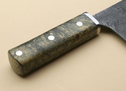 Yoshihiro Nashiji High Carbon White Steel #2 Chinese-Style Cleaver Vegetable Knife with Stabilized Maple Burl Handle (Mazaki Special Edition: TYPE D)