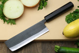 Yoshihiro High Carbon Blue Steel #2 Kurouchi Nakiri Japanese Vegetable Knife with Ebony Wood Handle