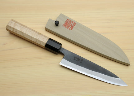 Yoshihiro High Carbon Blue Steel #2 Kurouchi Petty Utility Knife with Kaede Handle