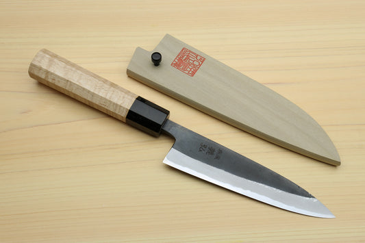 Yoshihiro High Carbon Blue Steel #2 Kurouchi Petty Utility Knife with Kaede Handle