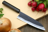 Yoshihiro High Carbon Blue Steel #2 Kurouchi Santoku Japanese Multipurpose Knife with Ebony Wood Handle