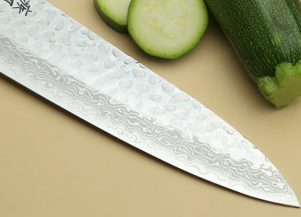 Yoshihiro VG-10 46 Layers Hammered Damascus Gyuto Japanese Chefs Knife Octagonal Turquoise Blue Handle