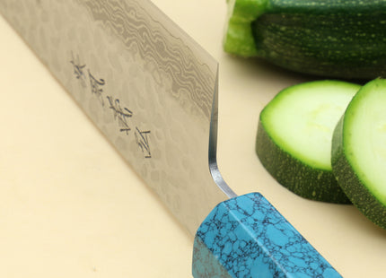 Yoshihiro VG-10 46 Layers Hammered Damascus Gyuto Japanese Chefs Knife Octagonal Turquoise Blue Handle