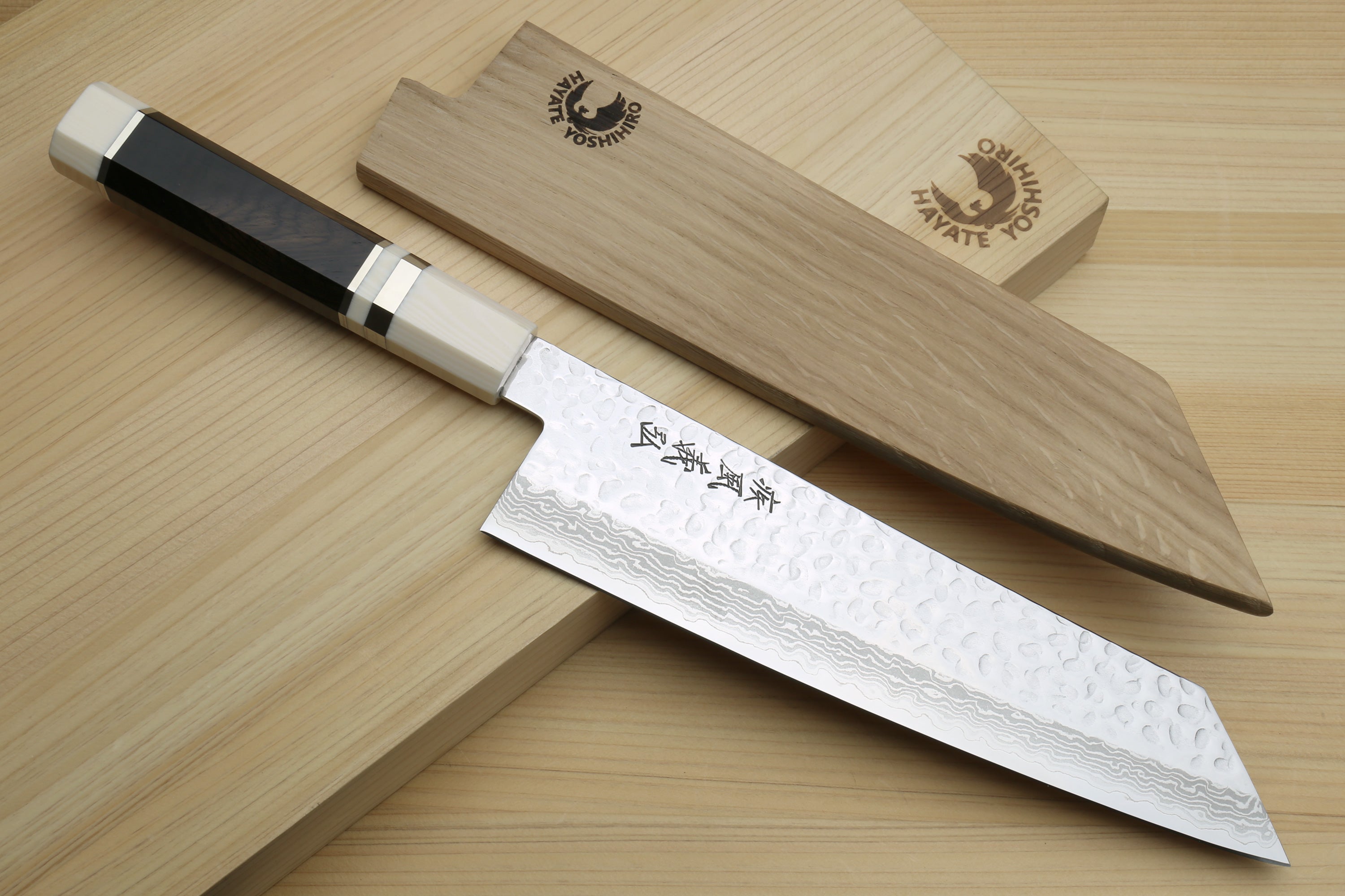 Yoshihiro VG-10 46 Layers Hammered Damascus Kiritsuke Multipurpose Japanese Chefs Knife with Octagonal Alternative Ivory Handle