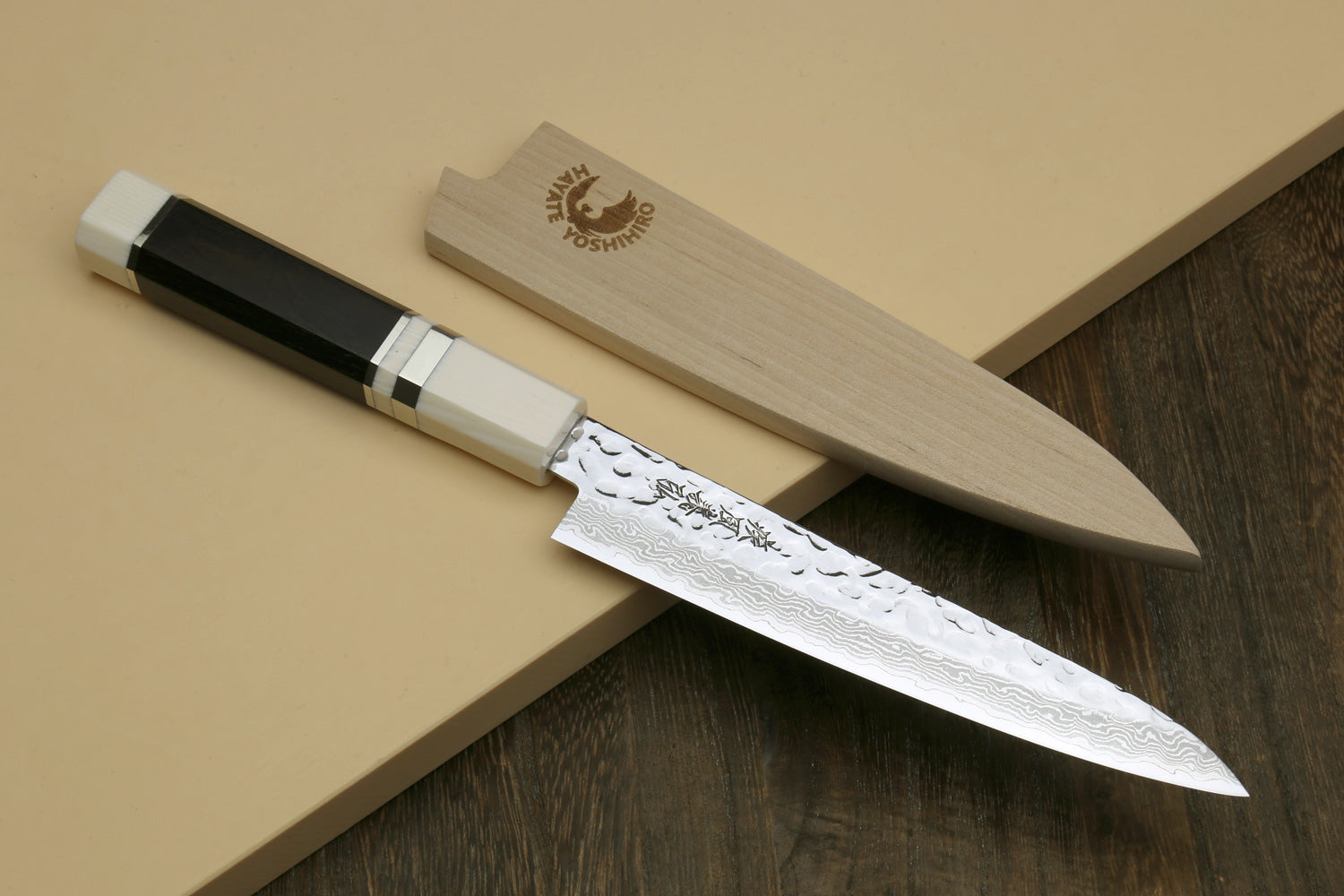 Yoshihiro VG-10 46 Layers Hammered Damascus Petty Utility Japanese Chef Knife Alternative Ivory Handle (6" (150mm))