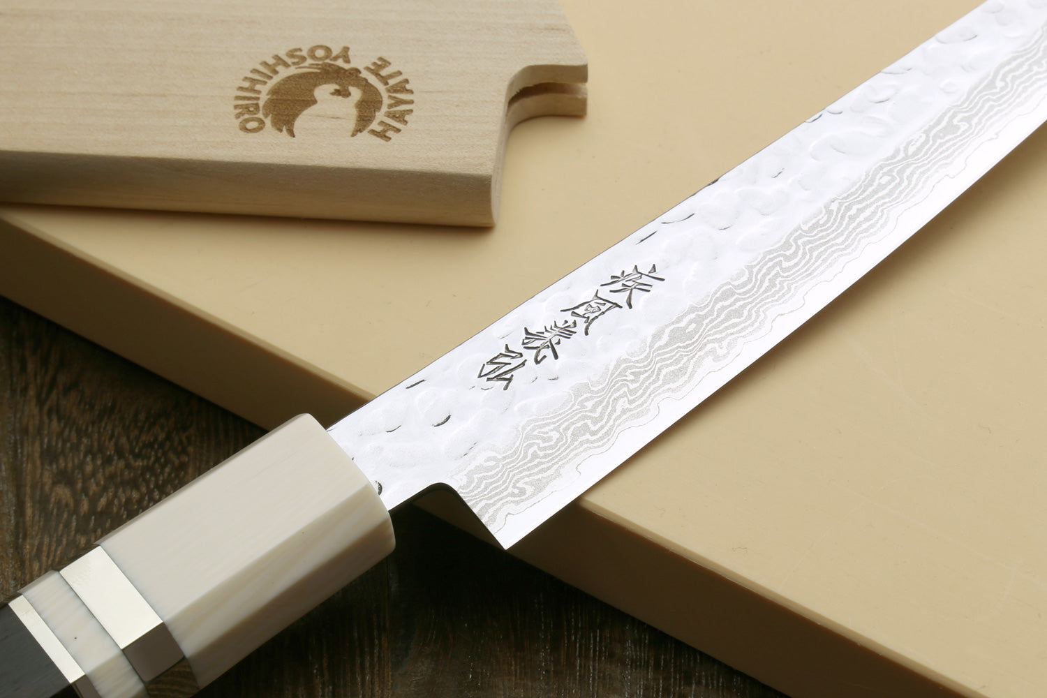 Yoshihiro VG-10 46 Layers Hammered Damascus Petty Utility Japanese Chef Knife Alternative Ivory Handle (6" (150mm))