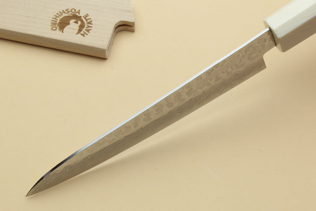 Yoshihiro VG-10 46 Layers Hammered Damascus Petty Utility Japanese Chef Knife Alternative Ivory Handle (6" (150mm))