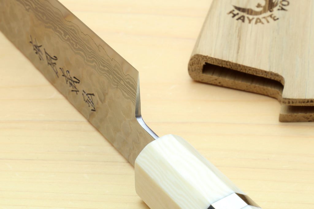 Yoshihiro VG-10 46 Layers Hammered Damascus Sujihiki Japanese Slicer Knife Octagonal Alternative Ivory Handle (Blade Length: 9.5" (240mm))