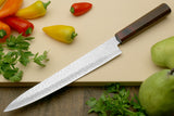 Yoshihiro VG-10 46 Layers Hammered Damascus Sujihiki Japanese Slicer Knife (Octagonal Rosewood Handle) (9.5" (240mm))