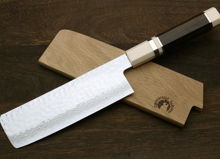 Yoshihiro VG-10 46 Layers Hammered Damascus Nakiri Japanese Vegetable Knife (6.5" (165mm)) (Ebony Handle with Alt Ivory Bolster)