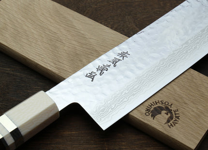 Yoshihiro VG-10 46 Layers Hammered Damascus Nakiri Japanese Vegetable Knife (6.5" (165mm)) (Ebony Handle with Alt Ivory Bolster)