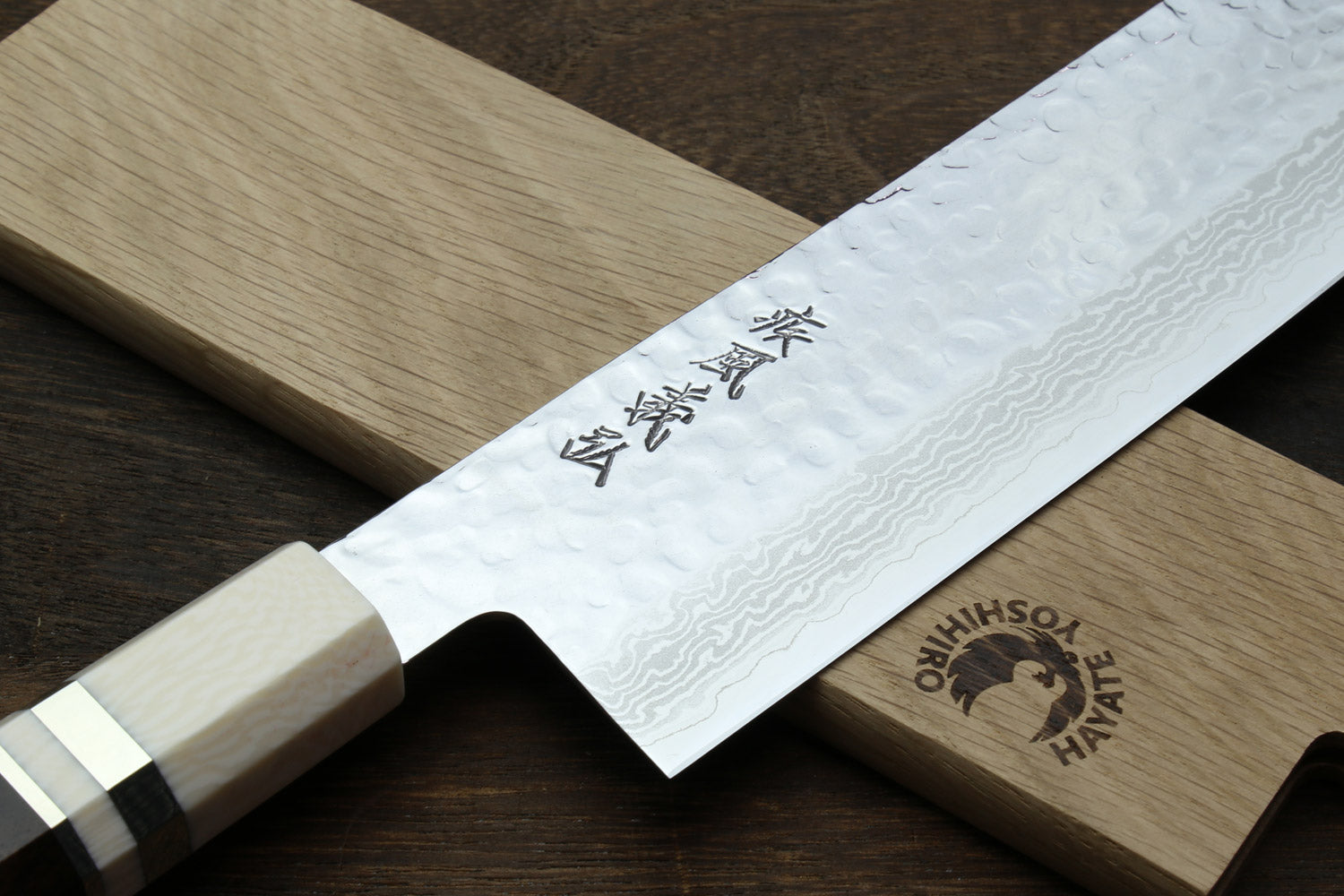 Yoshihiro VG-10 46 Layers Hammered Damascus Nakiri Japanese Vegetable Knife (6.5" (165mm)) (Ebony Handle with Alt Ivory Bolster)