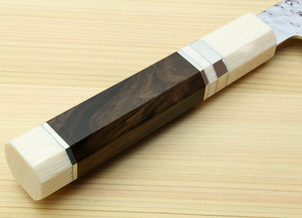 Yoshihiro VG-10 46 Layers Hammered Damascus Nakiri Japanese Vegetable Knife (6.5" (165mm)) (Ebony Handle with Alt Ivory Bolster)