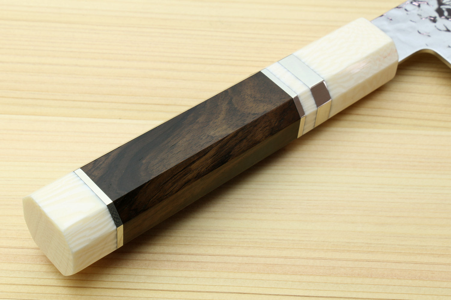 Yoshihiro VG-10 46 Layers Hammered Damascus Nakiri Japanese Vegetable Knife (6.5" (165mm)) (Ebony Handle with Alt Ivory Bolster)