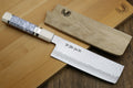 Yoshihiro VG-10 46 Layers Hammered Damascus Nakiri Japanese Vegetable Knife Howlite White Handle with Alternative Ivory Bolster(6.5" (165mm))