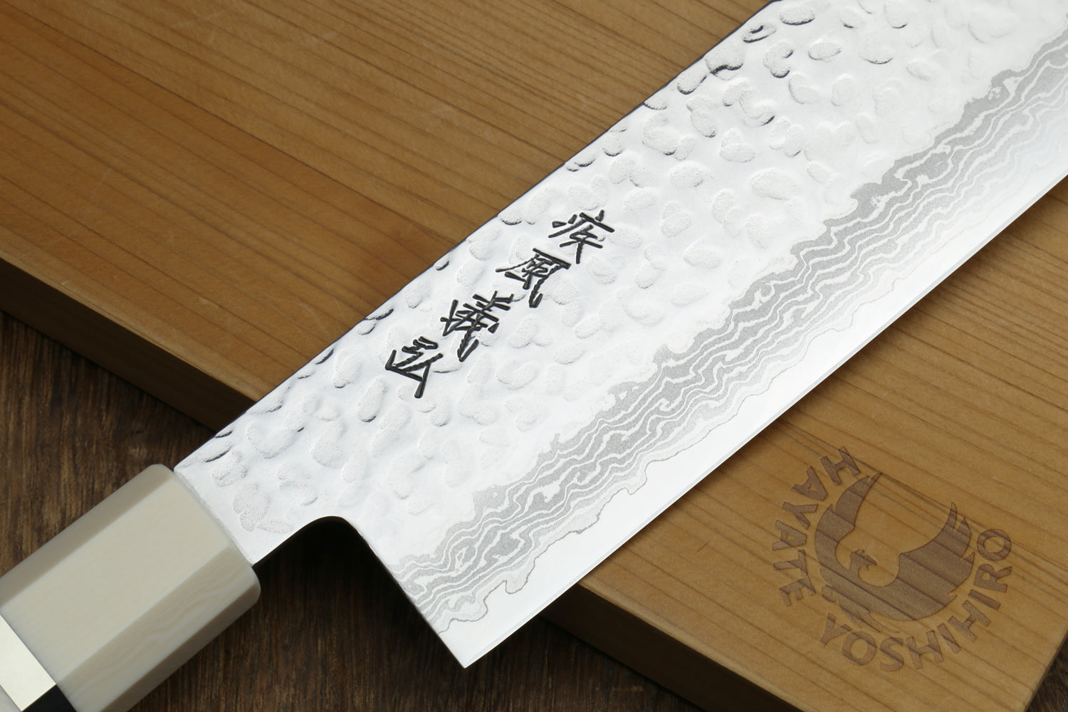 Yoshihiro VG-10 46 Layers Hammered Damascus Nakiri Japanese Vegetable Knife Howlite White Handle with Alternative Ivory Bolster(6.5" (165mm))