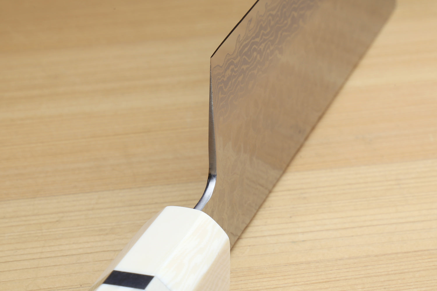 Yoshihiro VG-10 46 Layers Hammered Damascus Nakiri Japanese Vegetable Knife Howlite White Handle with Alternative Ivory Bolster(6.5" (165mm))