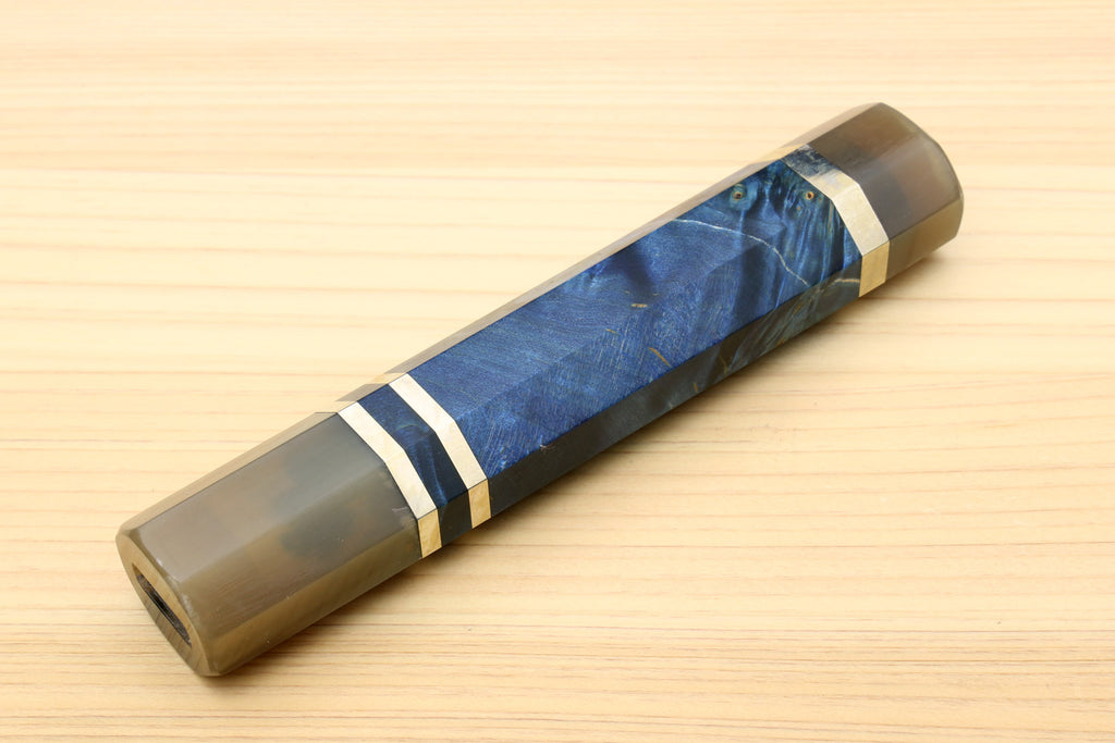 Yoshihiro Ocean Blue Handle with Water Buffalo Horn Bolster for Santoku Multipurpose Knife