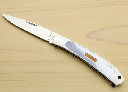 Moki ATS-34 Stainless Steel Mirror Polished Lockback Folding Pocket Knife with Abalone Inlay (TYPE F)