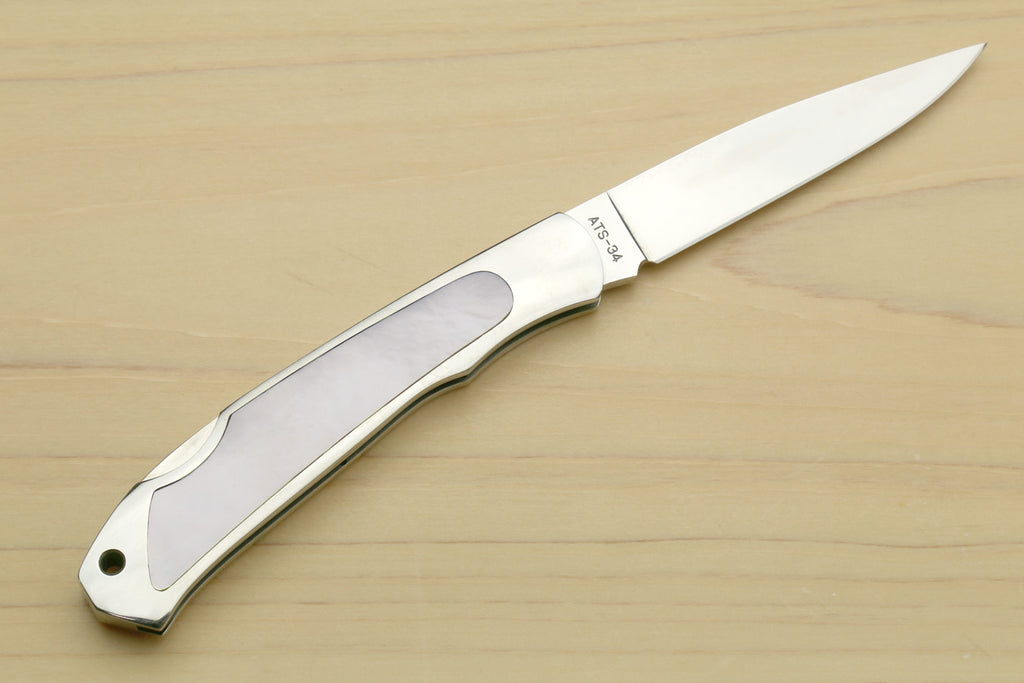 Moki ATS-34 Stainless Steel Mirror Polished Lockback Folding Pocket Knife with Abalone Inlay (TYPE F)