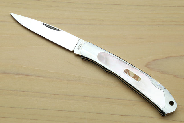 Moki ATS-34 Stainless Steel Mirror Polished Lockback Folding Pocket Knife with Abalone Inlay (TYPE G)