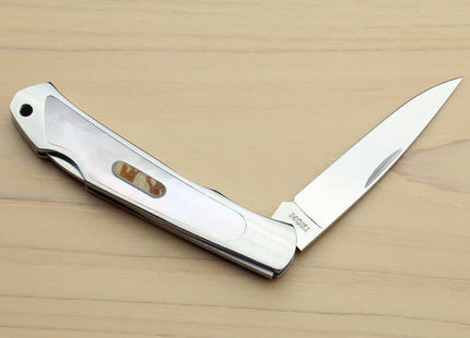 Moki ATS-34 Stainless Steel Mirror Polished Lockback Folding Pocket Knife with Abalone Inlay (TYPE G)