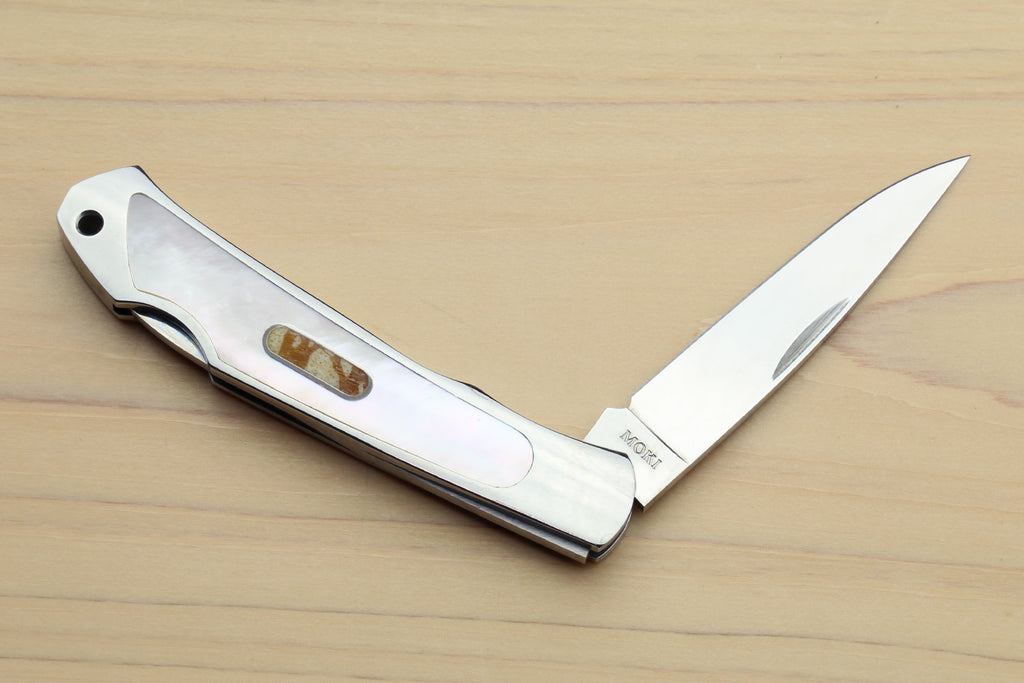 Moki ATS-34 Stainless Steel Mirror Polished Lockback Folding Pocket Knife with Abalone Inlay (TYPE G)
