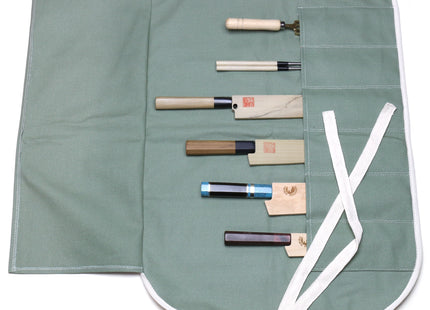 Yoshihiro Japanese Knife Cotton Pouch Bag Olive-Green Color (6 Slots)