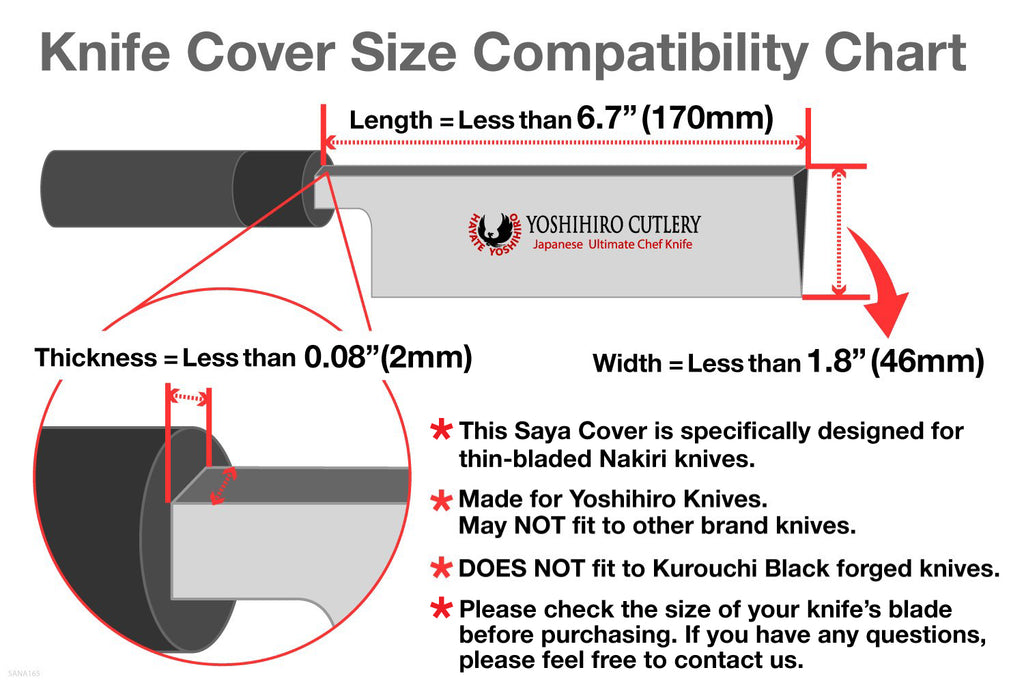 Yoshihiro Lacquered Magnolia Wooden Blade Protector Saya Cover for Thin-Bladed Nakiri Vegetable Chefs Knife