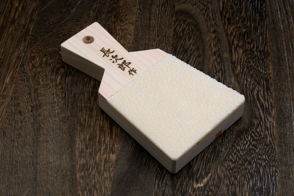 Japanese sharkskin grater block with long rectangular white textured grating face