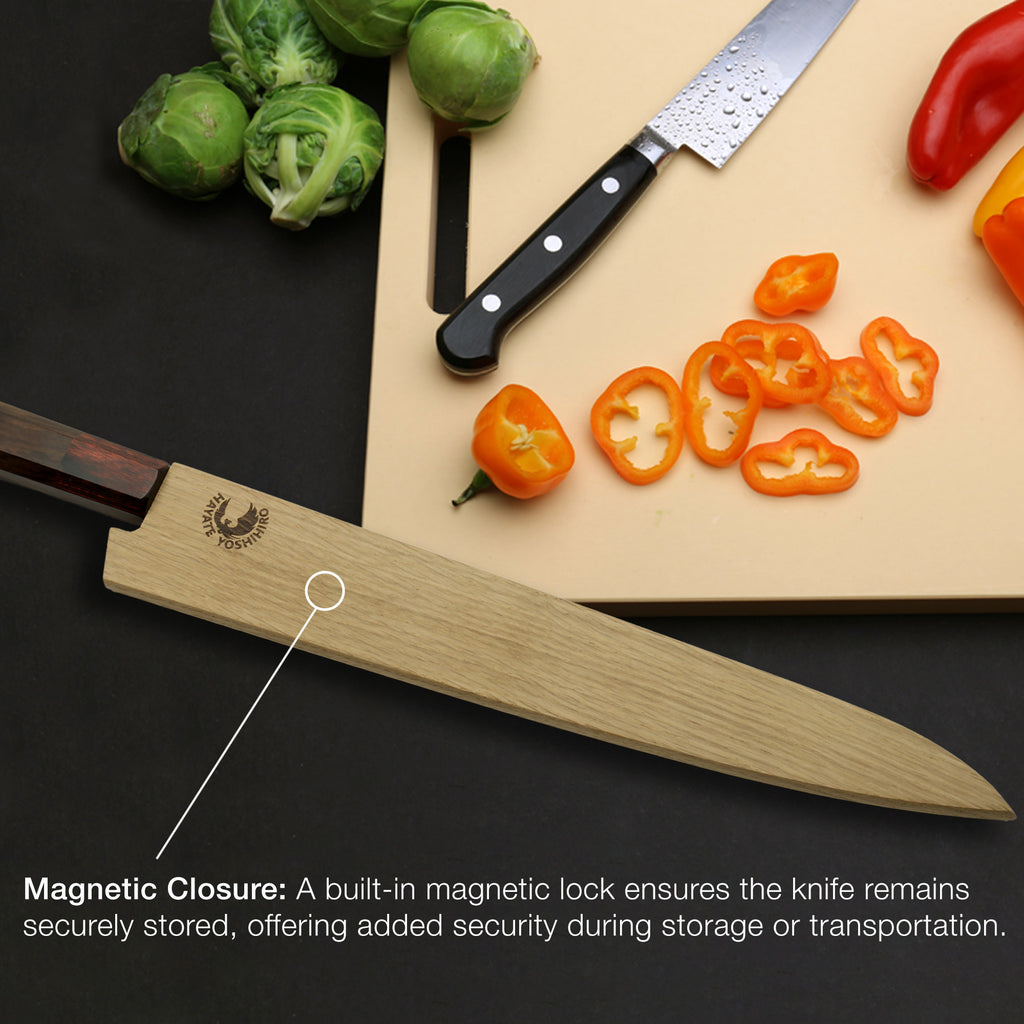 Yoshihiro Magnetic Oak Wood Saya Cover Blade Protector for Sujihiki Slicer