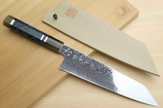 Yoshihiro Damascus SG2 (R2) Semi-Stainless Kiritsuke Chef Knife with Ocean Blue Handle (Blade Length 8.25" (210mm))