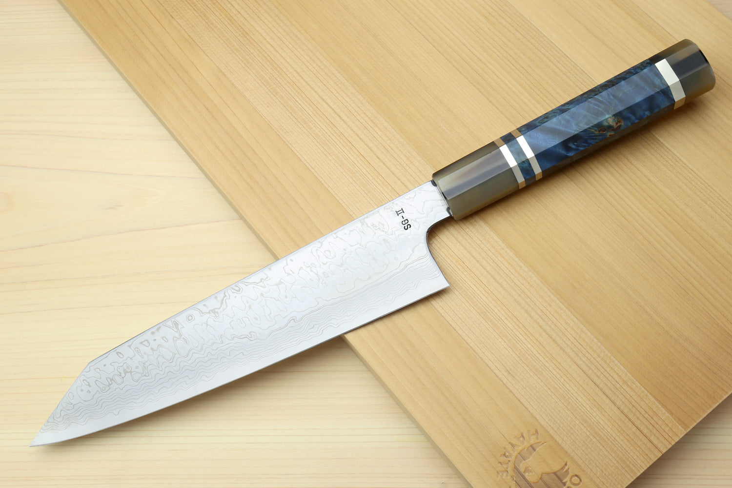 Yoshihiro Damascus SG2 (R2) Semi-Stainless Kiritsuke Chef Knife with Ocean Blue Handle