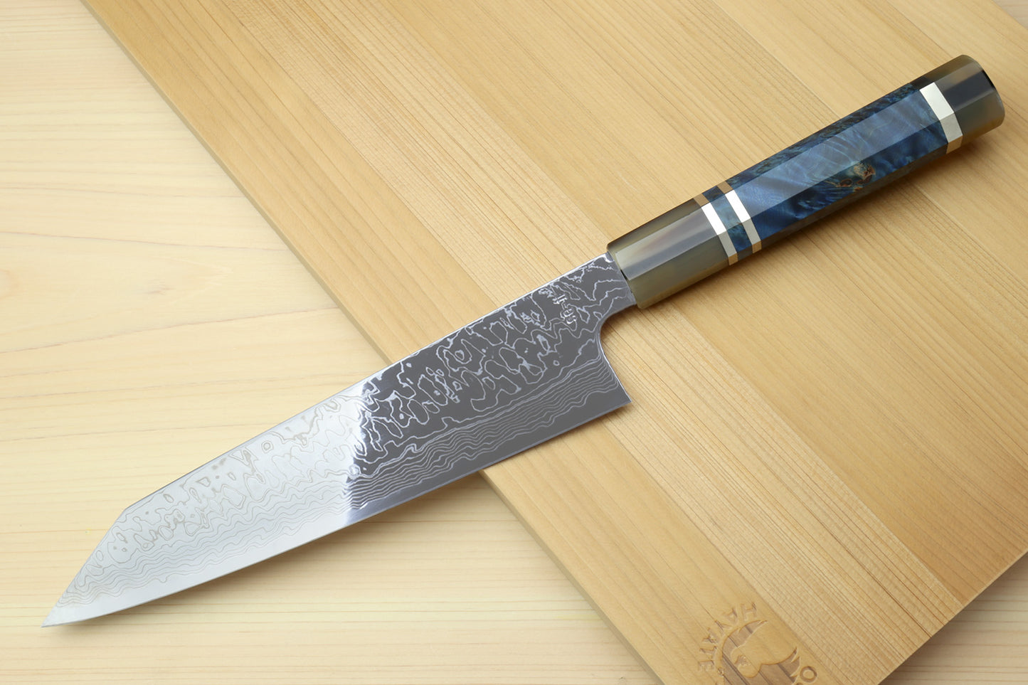 Yoshihiro Damascus SG2 (R2) Semi-Stainless Kiritsuke Chef Knife with Ocean Blue Handle (Blade Length 8.25" (210mm))