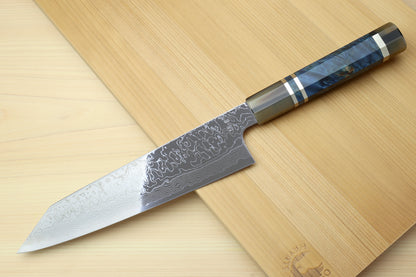 Yoshihiro Damascus SG2 (R2) Semi-Stainless Kiritsuke Chef Knife with Ocean Blue Handle (Blade Length 8.25" (210mm))