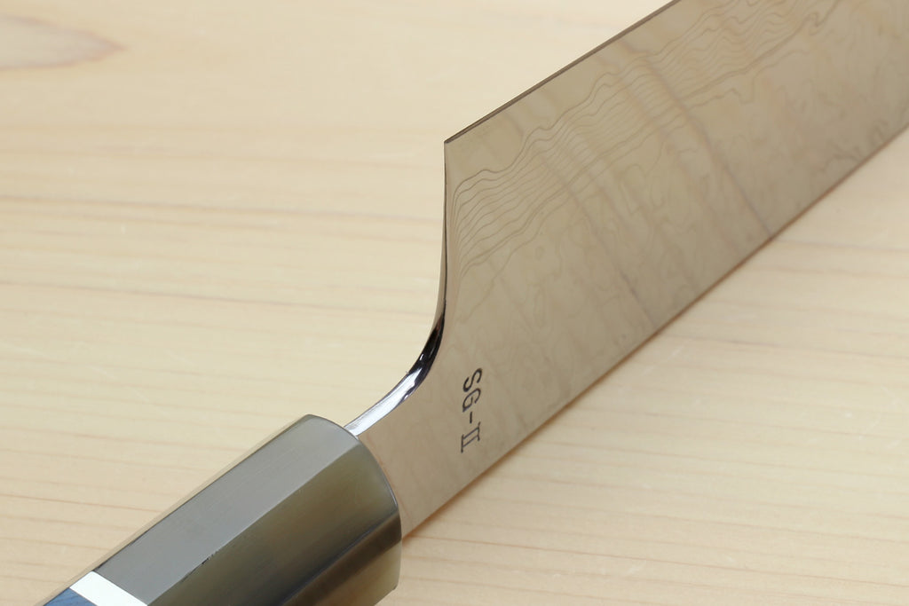 Yoshihiro Damascus SG2 (R2) Semi-Stainless Kiritsuke Chef Knife with Ocean Blue Handle