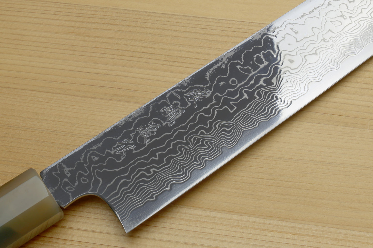 Yoshihiro Damascus SG2 (R2) Semi-Stainless Utility-Kiritsuke Chef Knife with Ocean Blue Handle (Blade Length 9.5" (240mm))