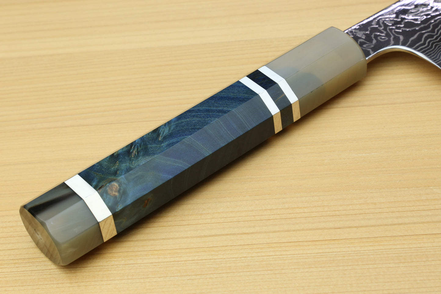 Yoshihiro Damascus SG2 (R2) Semi-Stainless Utility-Kiritsuke Chef Knife with Ocean Blue Handle (Blade Length 9.5" (240mm))