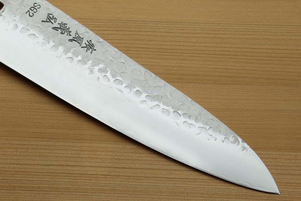 Yoshihiro Hammered SG2 (R-2) Powdered Stainless Steel Gyuto Chef Knife with Ocean Blue Stabilized Handle 225mm 8.5"