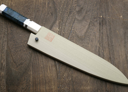 Yoshihiro Hammered SG2 (R-2) Powdered Stainless Steel Gyuto Chef Knife with Ocean Blue Stabilized Handle 225mm 8.5"
