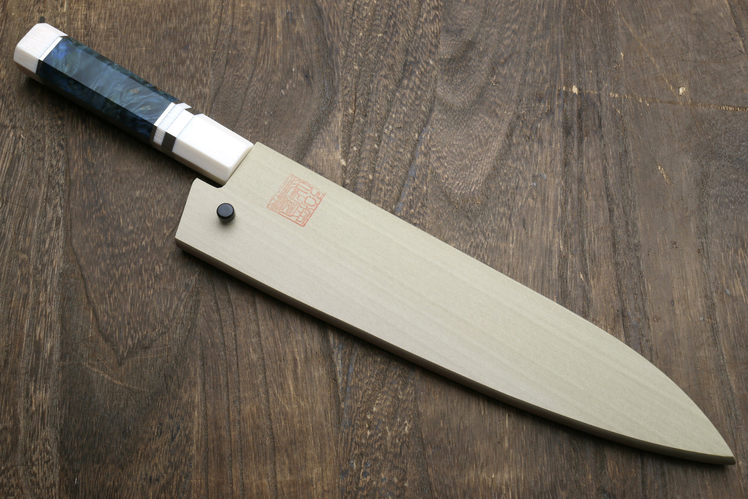 Yoshihiro Hammered SG2 (R-2) Powdered Stainless Steel Gyuto Chef Knife with Ocean Blue Stabilized Handle 225mm 8.5"