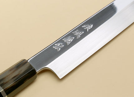 Yoshihiro SG-2 (R-2) Semi-Stainless Steel Mirror Polished Yanagi Sashimi Knife, Triple Ring Ebony Handle